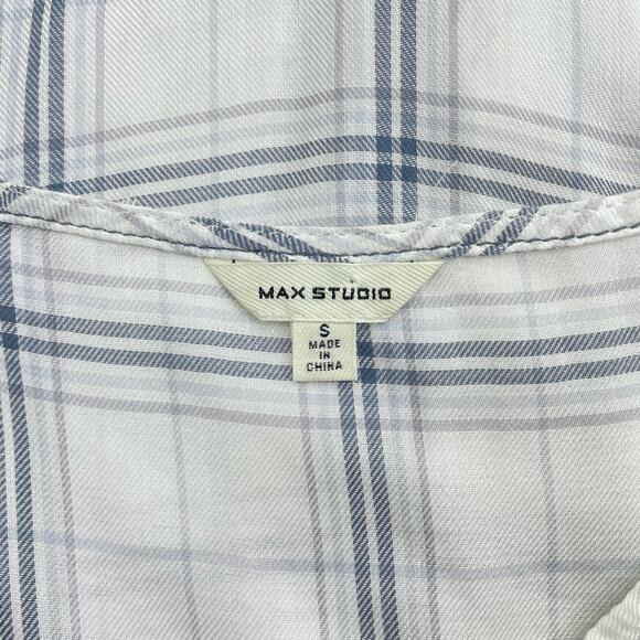 Max Studio Sleeveless Plaid Tie Hem Top V Neck White Blue Size S - Picture 8 of 8